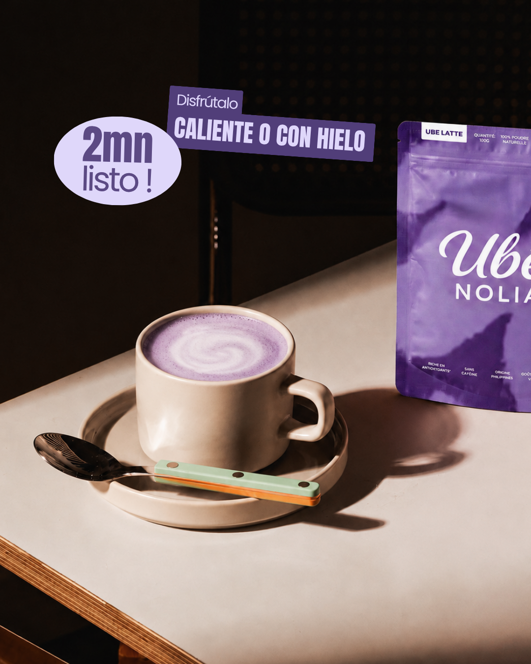 Ube latte caliente o frío, fácil y rápido con Ube Nolia