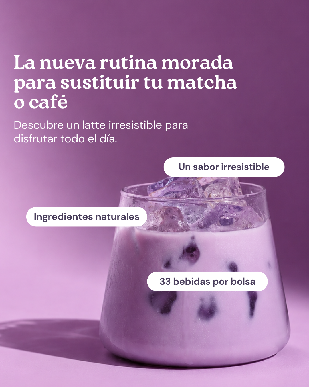 Ube latte violeta en rutina, alternativa al matcha y al café de Ube Nolia