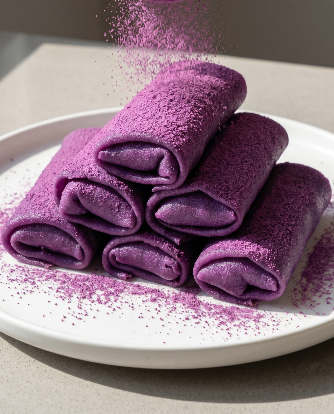 Ube Dadar Gulung: Crepes Morados Filipino-Indonesios con Ube Halaya