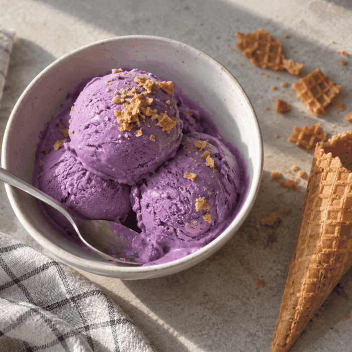 Receta de helado de Ube: Cremoso helado de camote morado